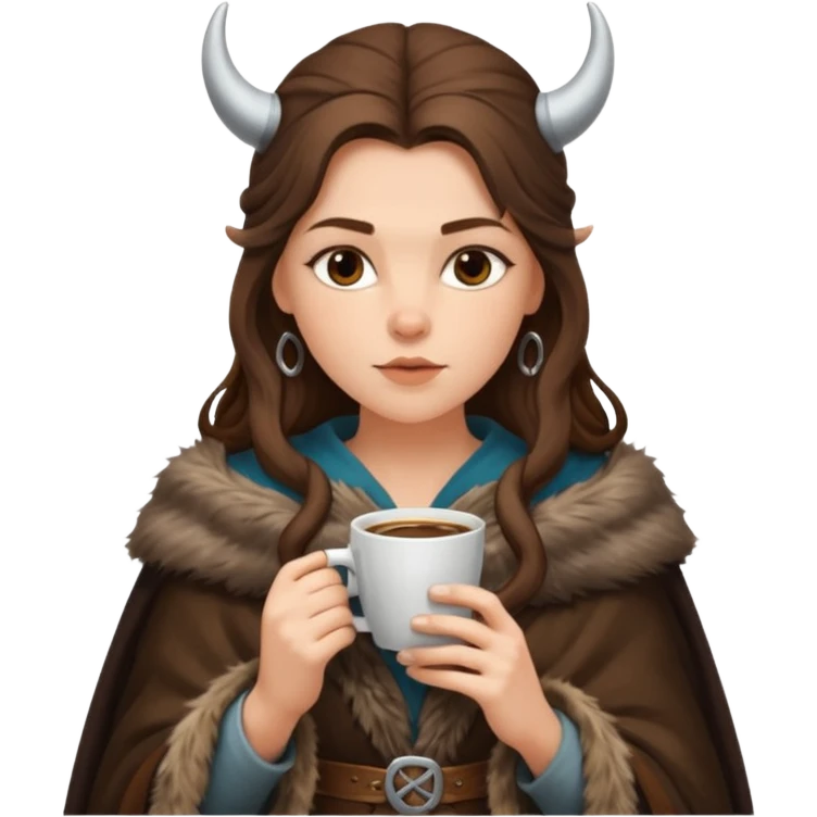 viking brunette woman drinking coffee emoji