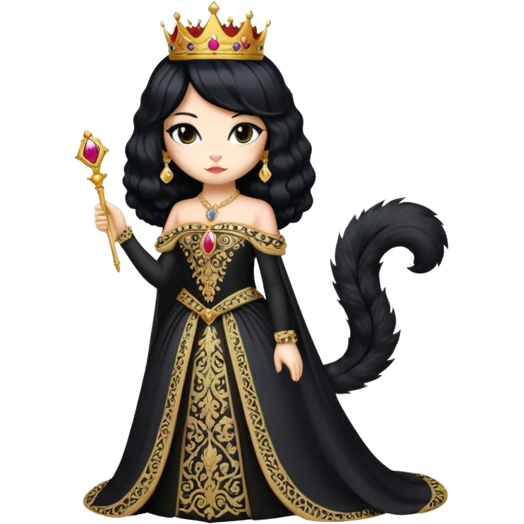 cat dressed like a beautiful queen with a long pretty black wig emoji