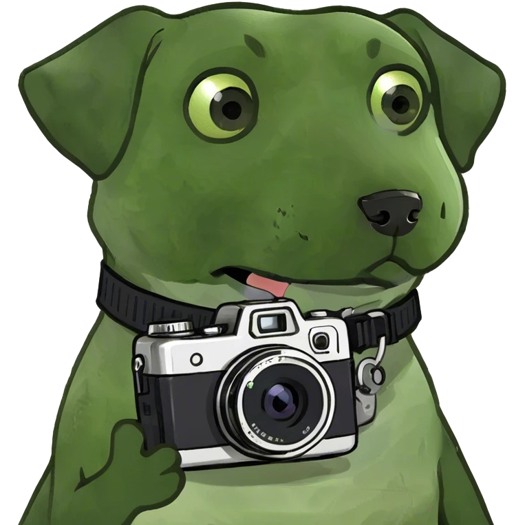 White puppy with camera  emoji