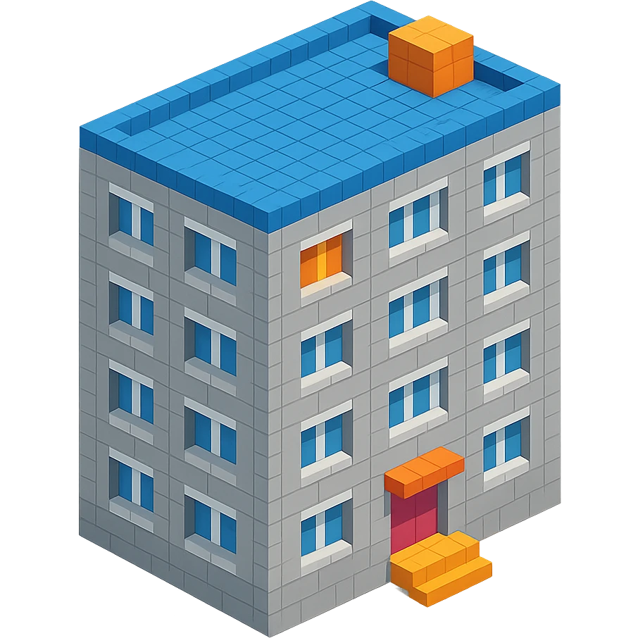 voxel style Russian panel apartment building, typical Soviet architecture, gray concrete, isometric view emoji