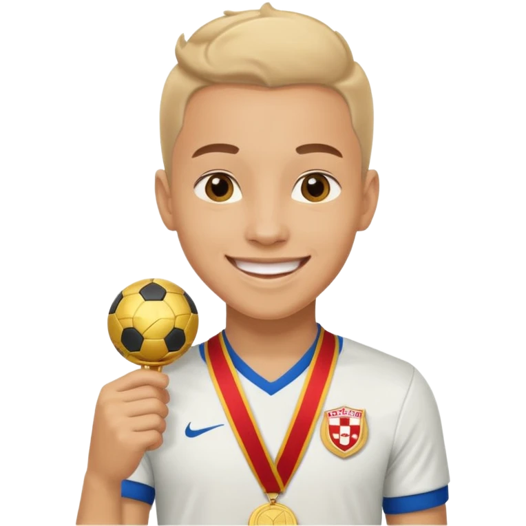 Happy light soccer player with a first-place medal
 emoji