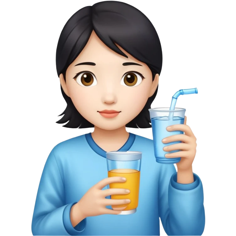 Chinese girl holding a water cup emoji