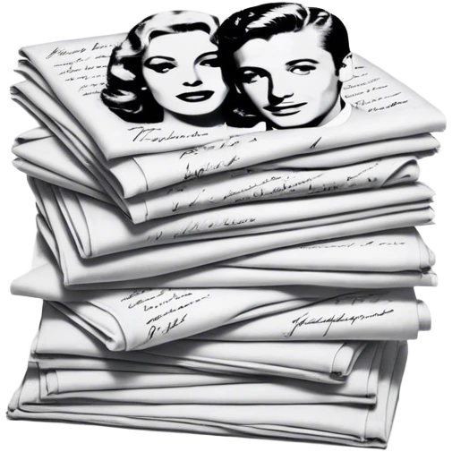 Icon for Autograph Collecting: several vintage framed with signatures of famous celebrities sheets stacked one on top of the other, each . The icon should evoke the charm and history of collecting autographs. Transparent background. emoji