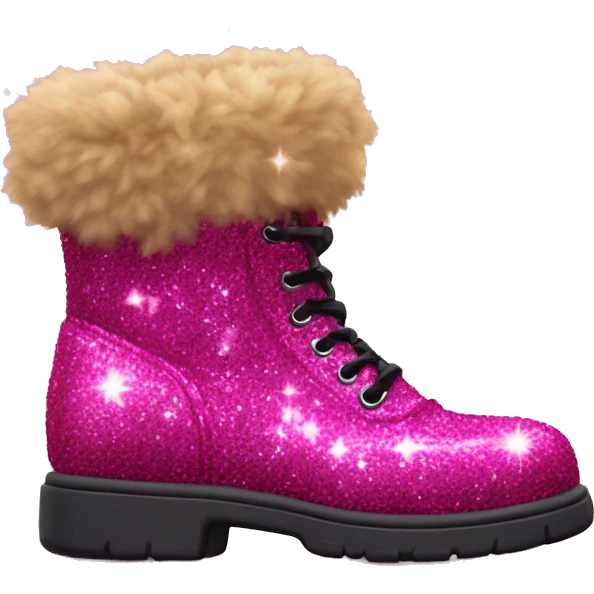 Realistic hot pink Sparkle glitter and fur boot. emoji