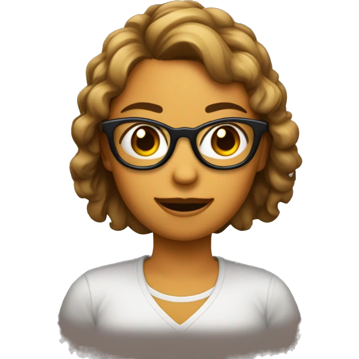 chica pelo ondulado de color marrón oscuro con gafas finas emoji