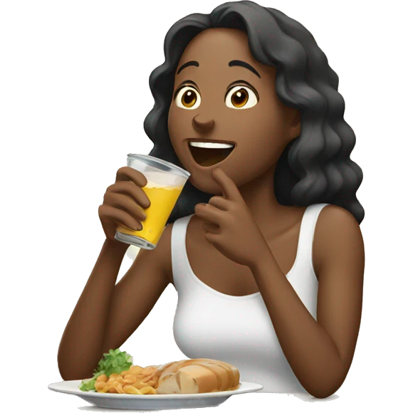 Woman eating and drinking while laughing  emoji