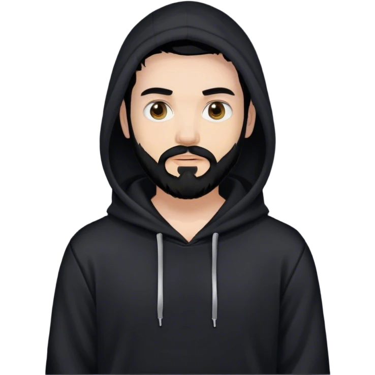 hackeur blanc cheveux noir barbe et capuche noir emoji