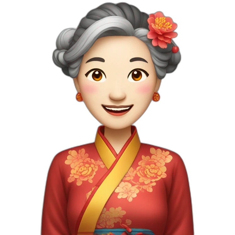 Chinese senior lady with nice smile dressed Chinese traditionaltradition Chinese emoji