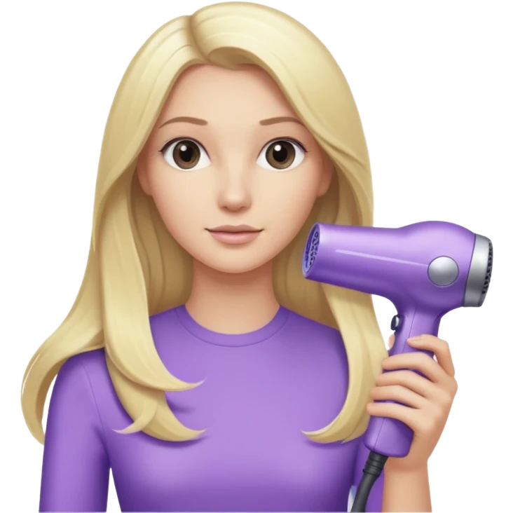 blonde with long hair and a light purple Dyson hair dryer emoji