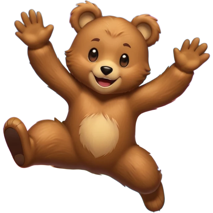 Full Beary jumping with joy, starry eyes, big grin, energetic pose, motion blur, colorful anime style emoji