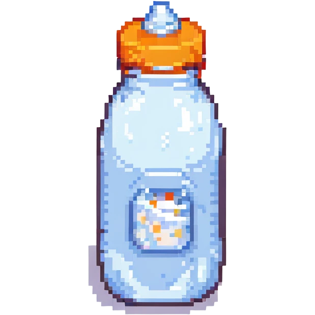 pixel art baby bottle containing milk with orange lid emoji