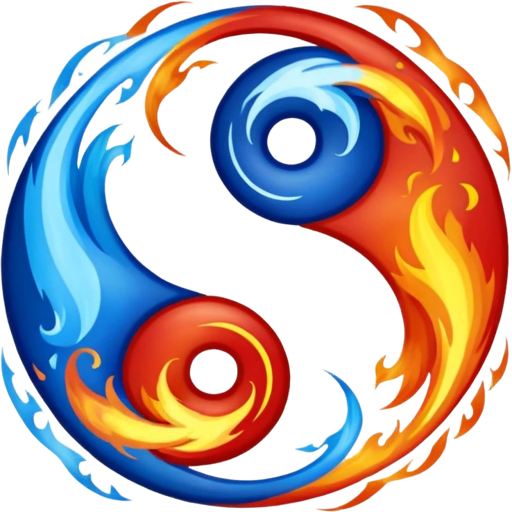 The fire and water emojis are in the form of the yin-yan symbol in front of a completely black background. emoji