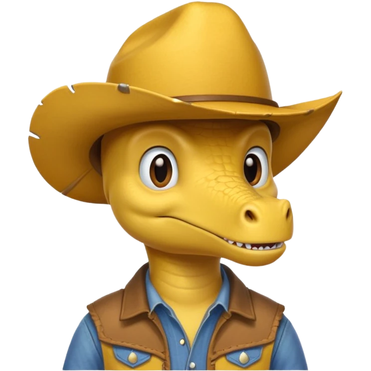 yellow dinosaor with cowboy helmet with cowbot clothes emoji