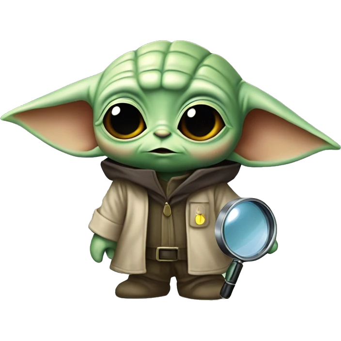 baby yoda with a detective magnifying glass and detective outfit emoji