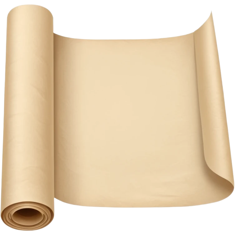 partial roll or folded sheet of parchment paper, soft beige or off-white tone, slightly crinkled texture, thin semi-matte surface, clean edges, gently curled or layered, flexible, soft lighting, subtle shadows, emoji scale emoji