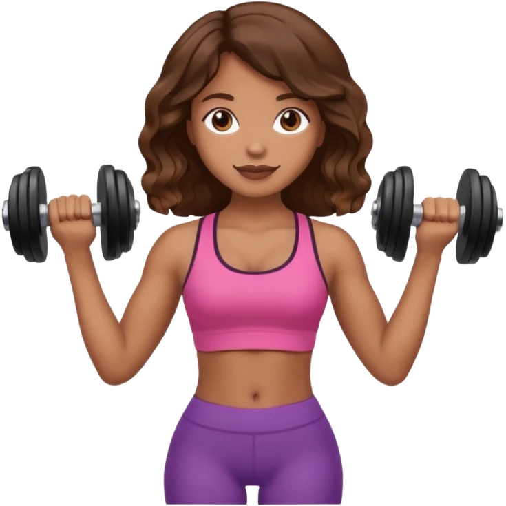 Brown wavy girl with dumbells in her hands emoji