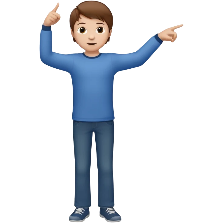 A boy poitning at someone next to him. Full body. Arm straight. emoji