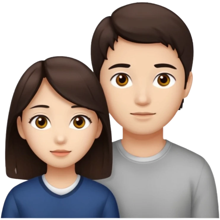 asian girl with brown eyes and dark brown hair, with her white boyfriend that has hazel eyes and light brown hair emoji