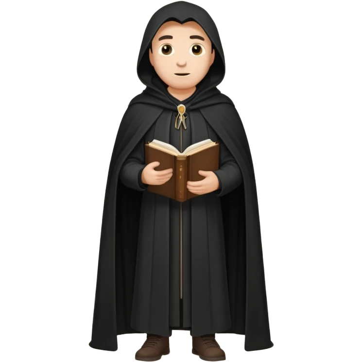 A wandering philosopher in a long black cloak with a book full height emoji