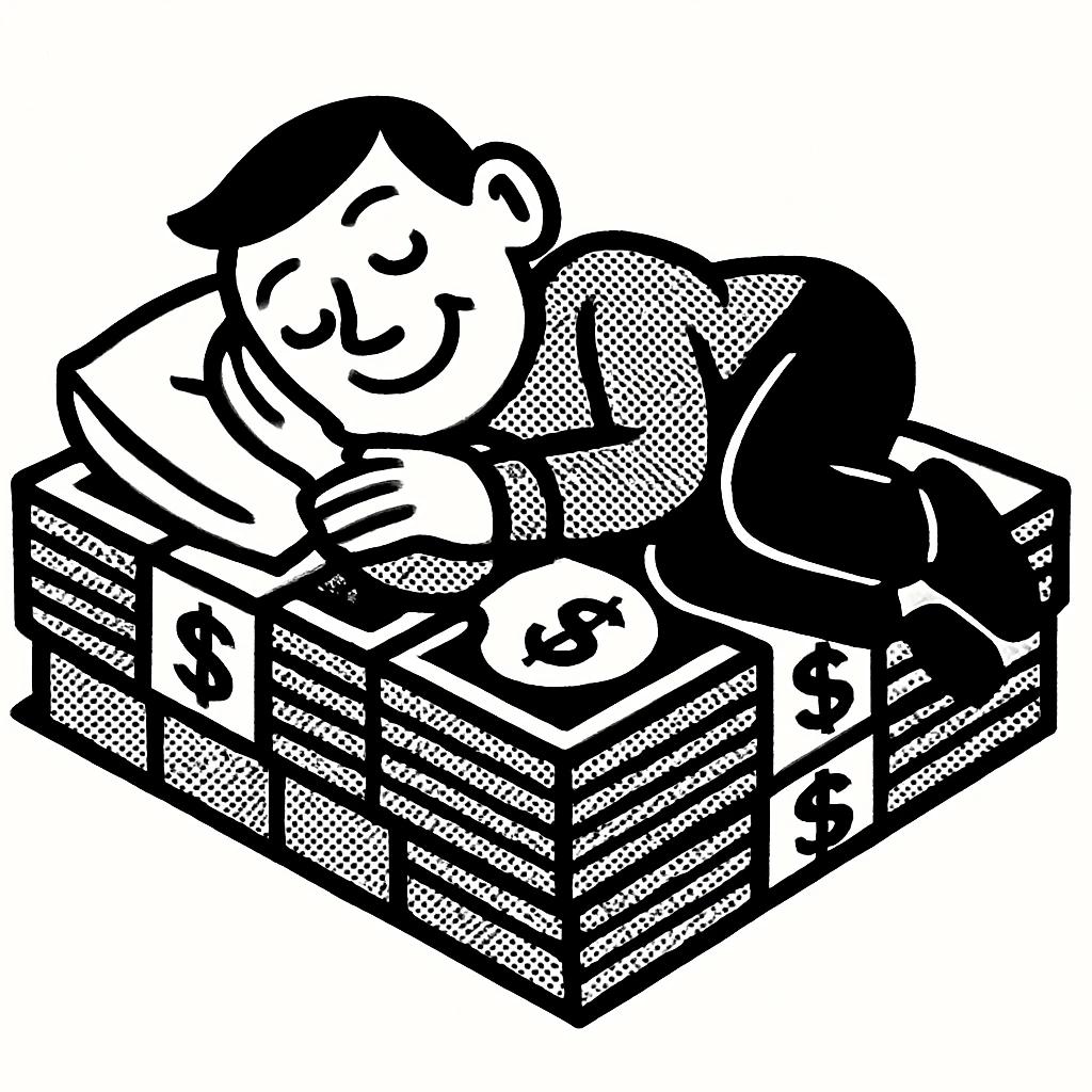 happy person napping on mattress of money emoji