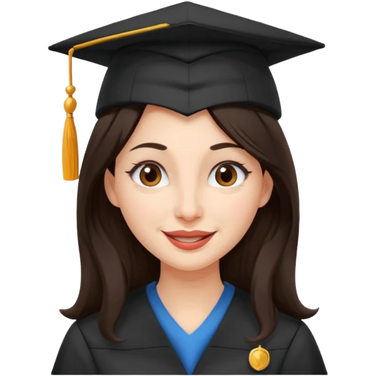 带着学士帽的，深棕色长发，黄种偏白皮肤的，高鼻梁，不戴眼镜的女博士生，在wink emoji