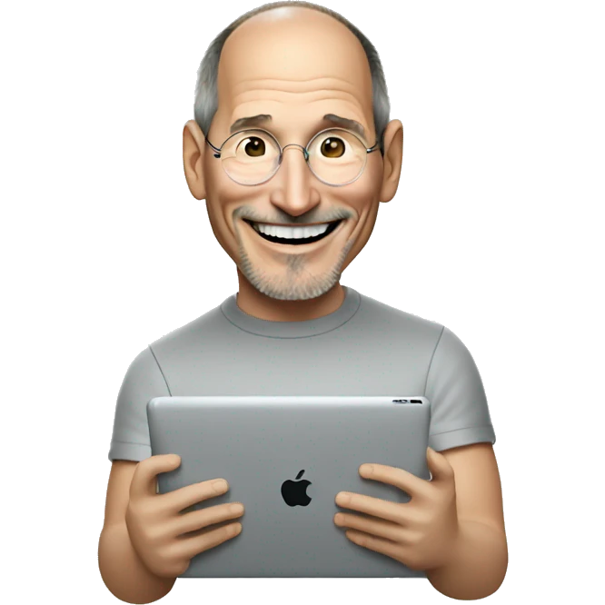 Steve jobs laughing holding an iPad emoji
