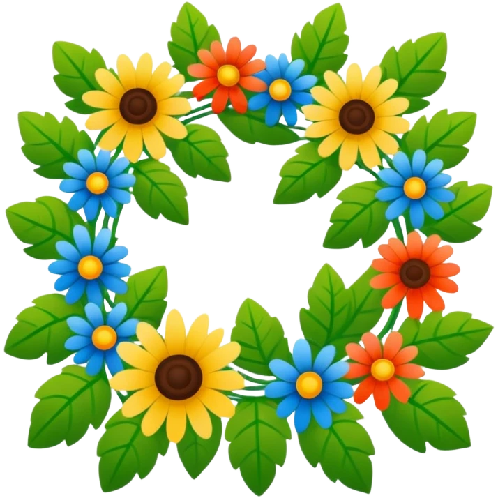 midsommarstång (Swedish maypole) decorated with green leaves and colorful flowers, standing upright with two floral wreaths hanging from the crossbar, festive and cheerful, clean modern illustration style emoji