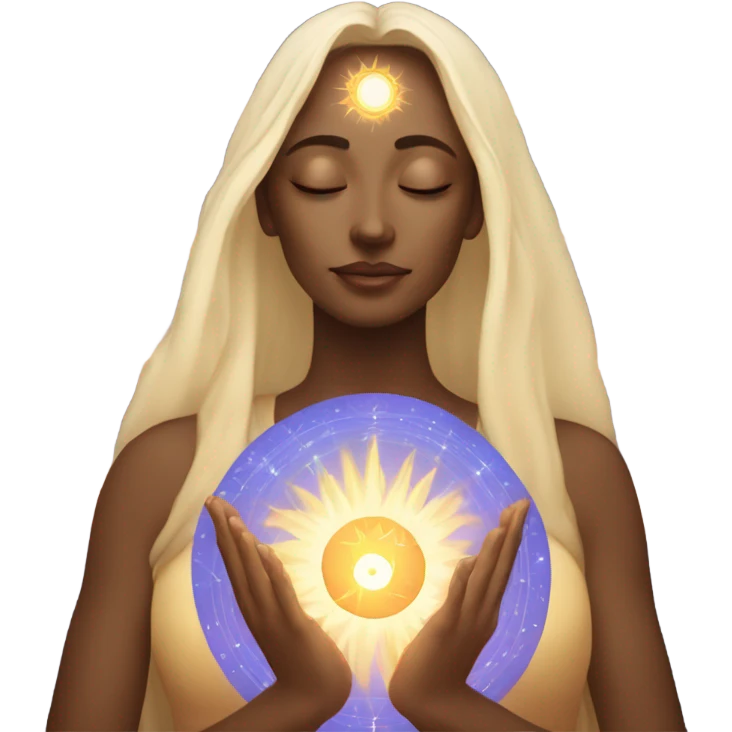 Spiritual woman with a radiating heart and 3rd eye emoji
