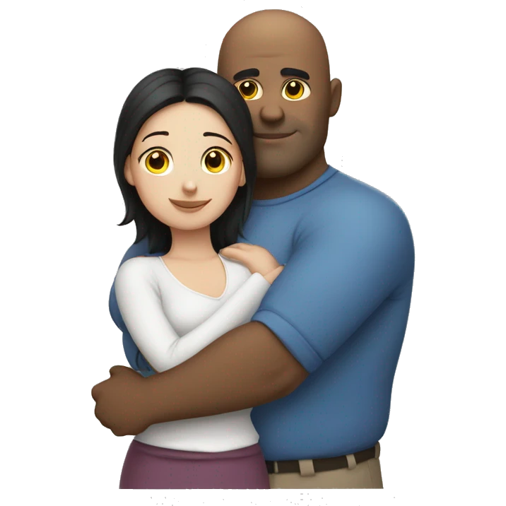 fat bald blue eyed man hugs slim dark haired girl emoji