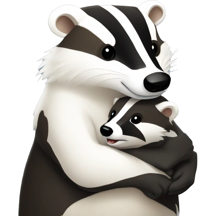 Badger cuddling small white ermine emoji