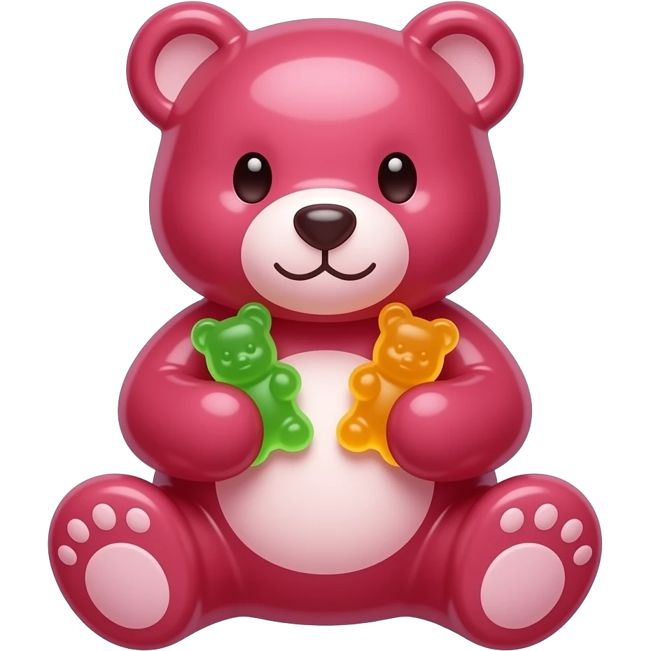 Jelly bear emoji that is pinky red sat down and hands out like haribos emoji