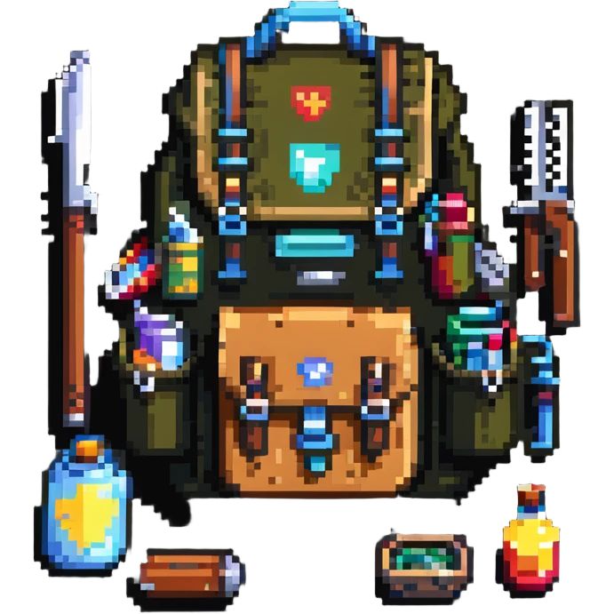 hiking backpack with survival tools emoji