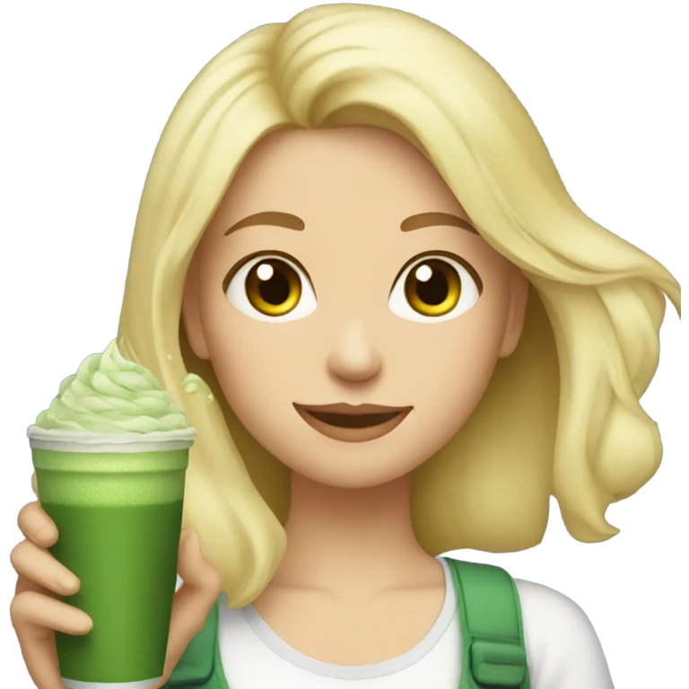 Blonde birthday girl with matcha emoji
