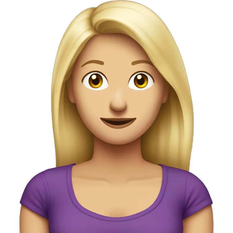 Mujer rubia de pelo lacio raya a un costado, de 37 años, con remera violeta, que legusta la economía y el sistema financiero, se hace una pregunta emoji