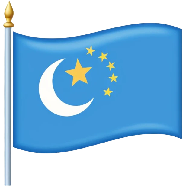 Emoji-style East Turkistan flag, bright sky-blue background, small white crescent and star in top-left corner, simple and flat, like a tiny icon.”
 emoji