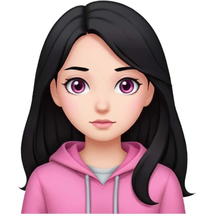 Black hair wave long hair Black eyes Pink clothes Girl emoji