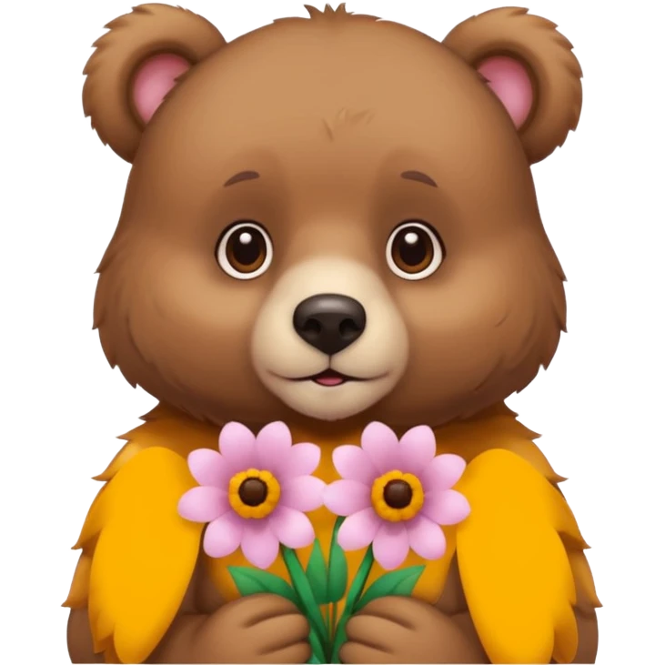 Bear with puppy dog eyes holding holding flowers emoji