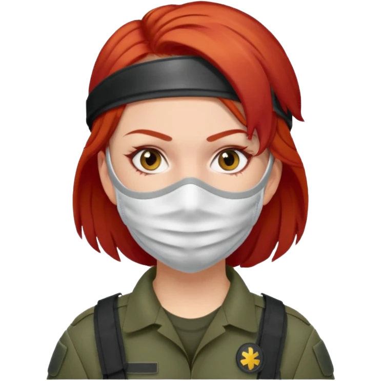 woman soldier with red hair and wearing face mask emoji