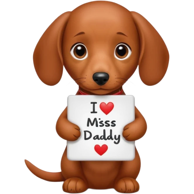 Mini red dachshund puppy with a I miss you daddy sign  emoji