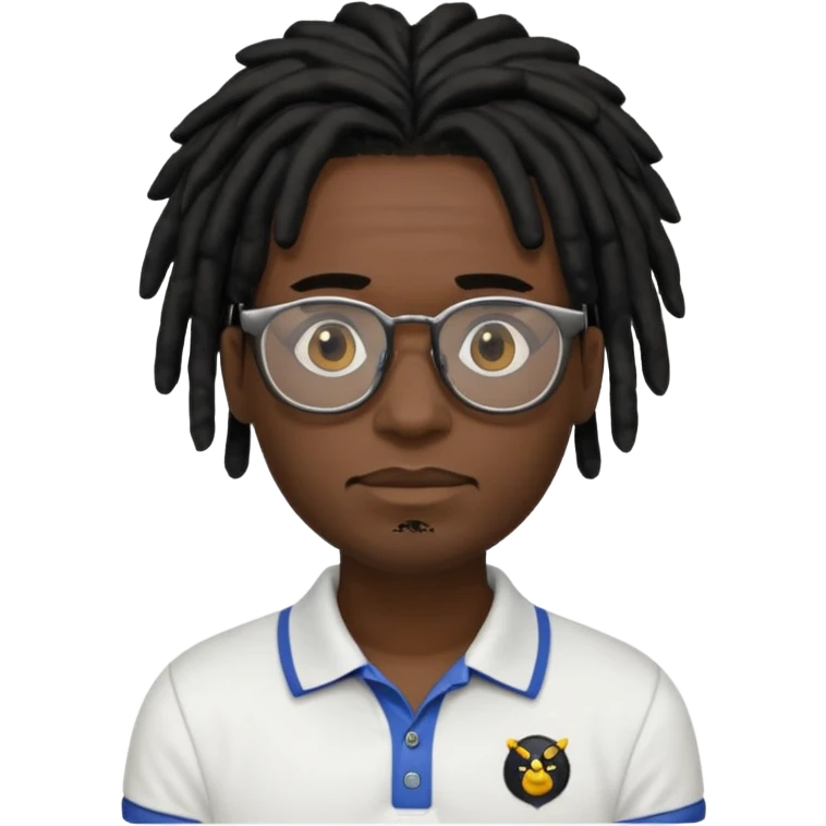 Man, black skin, Dreads blakc hair, polo shirt and glasses emoji