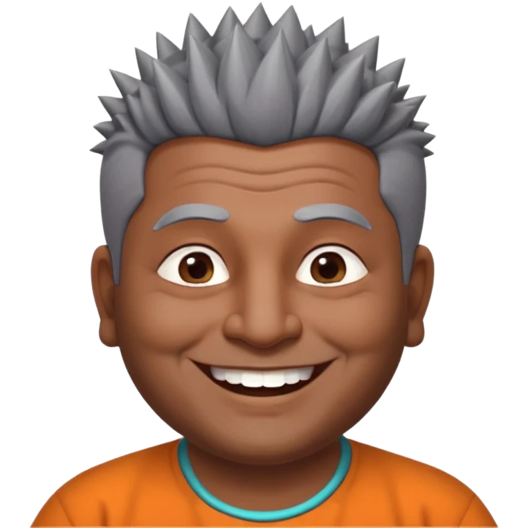 50 yr old indian man, dark skin, grey hair, big smile, white teeth, chubby, no moustache, clean shaven, spiky hair, bindy emoji