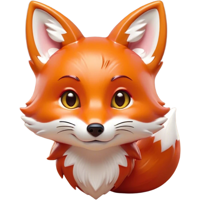 Cinematic Cute Fox Portrait Emoji, Head tilted playfully and inquisitively, featuring a glossy red Fur with delicate white accents and perky ears, round, sparkling amber eyes filled with mischievous curiosity, Simplified yet irresistibly adorable features, highly detailed, glowing with a warm, friendly glow, high shine, affectionate and lively, stylized with a touch of woodland whimsy, bright and endearing, soft glowing outline, capturing the essence of a mischievous yet loving fox, so playful it feels like it could dart out of the screen and into your arms! emoji