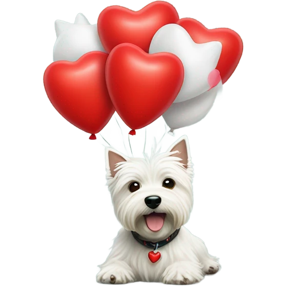 westie highland terrier surrounding red heart balloons  emoji