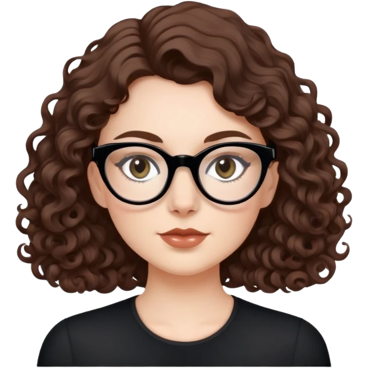 white girl with medium brown curls and black cat-eye glasses emoji