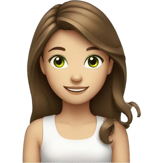 girl, brown hair, smile, green eyes emoji