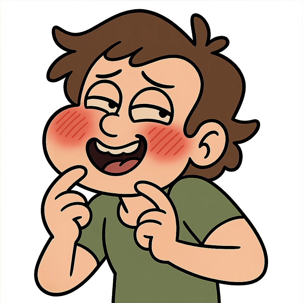 blush, cartoon style, exaggerated red cheeks, playful face emoji