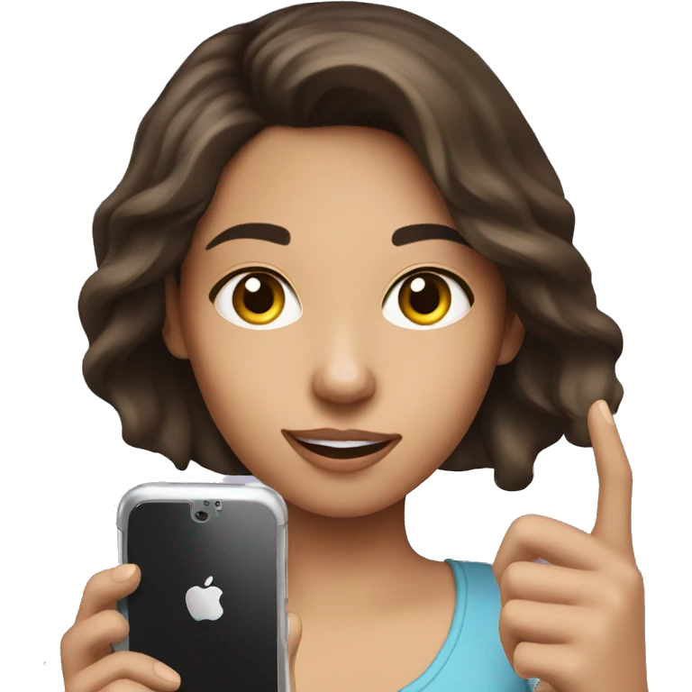 Brunette Girl taking selfie with her phone emoji