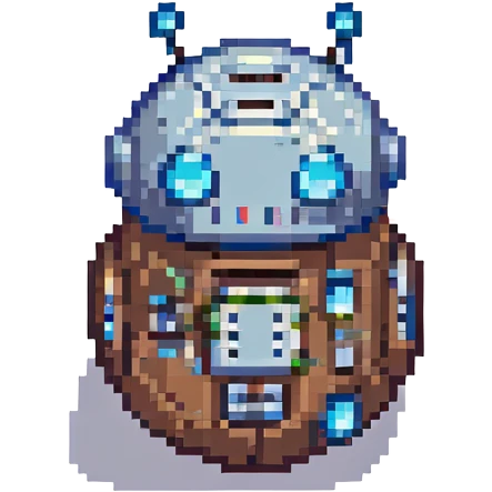 cute cartoon droid inspired by Star Wars, round body, antenna, pixel art style emoji