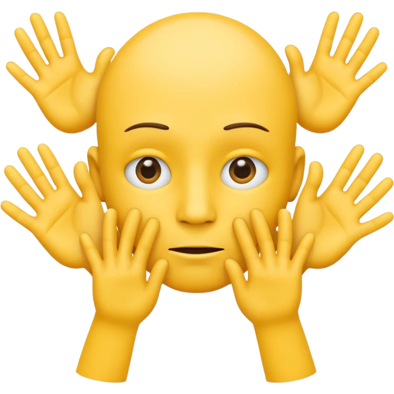 thinking emoji with six hands, yellow face, expressive emoji