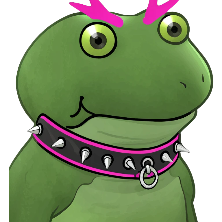 punk frog with spiked collar, neon colors, rebellious expression emoji